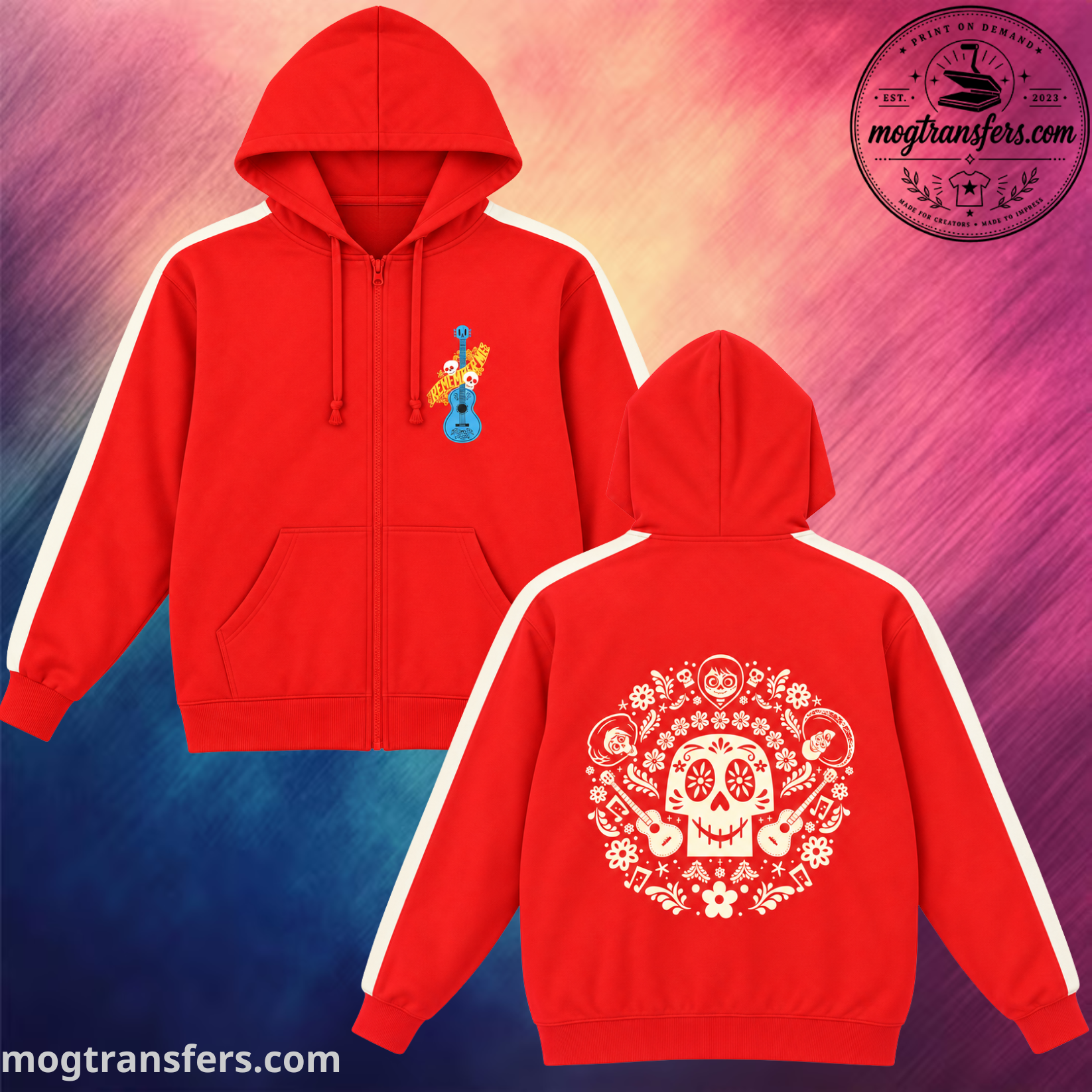 Disney Pixar Coco Sugar Skull Floral Red Zip-Up Hoodie