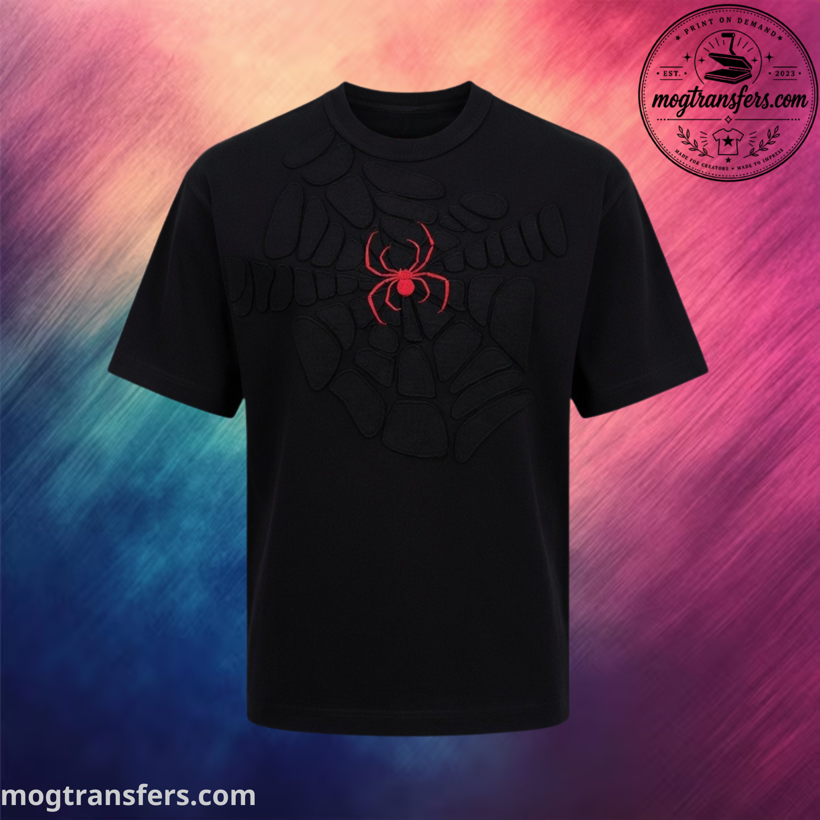 Red Spider Web Printed Black Shirt